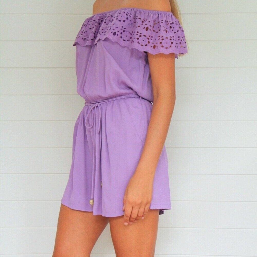 TIGERLILY Lozents Lilac Mauve Broderie Off The Shoulder Playsuit NWT RRP$170 - Picture 3 of 16